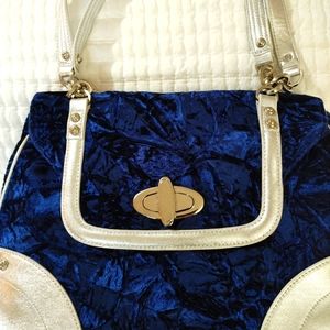 Blue velvet and silver shoulder bag by Sharon